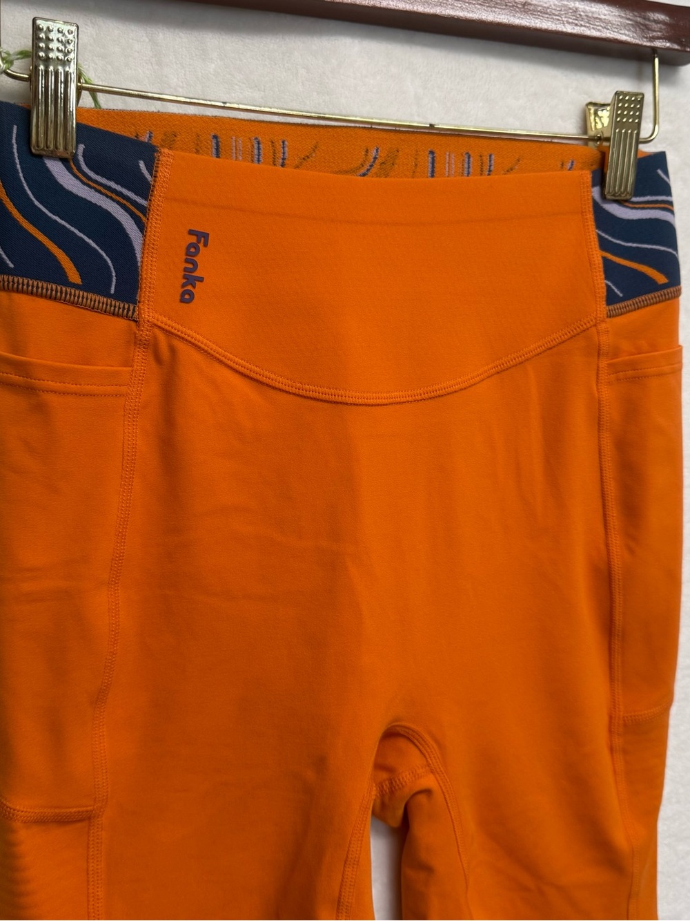 High-Rise Orange Women’s Bike Shorts with Pocket - Picture 3 of 8